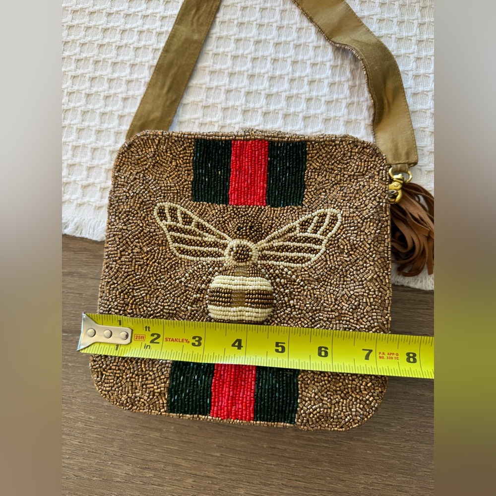 Moyna Beaded Crossbody Bag with Bee and Stripes - Picture 5 of 12